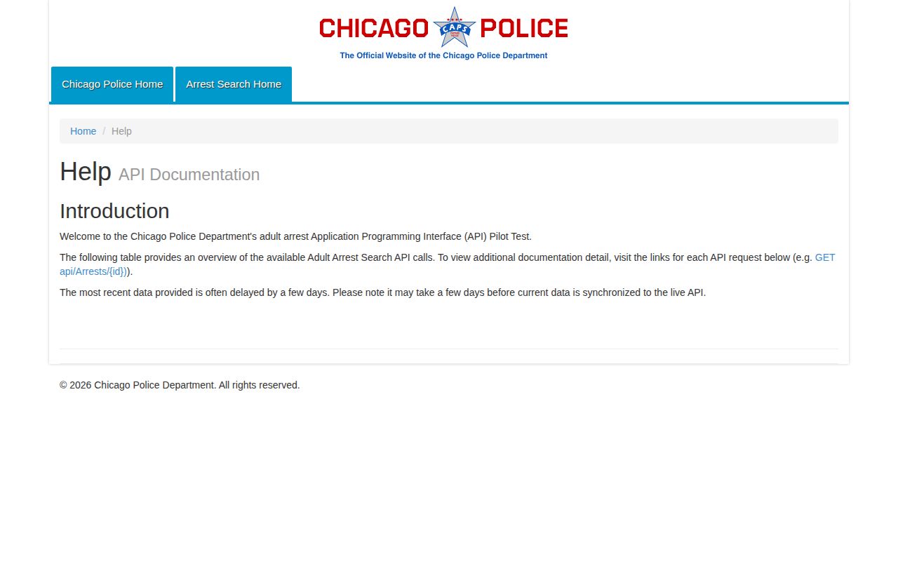 Cook County Chicago Police arrest data synchronization notice