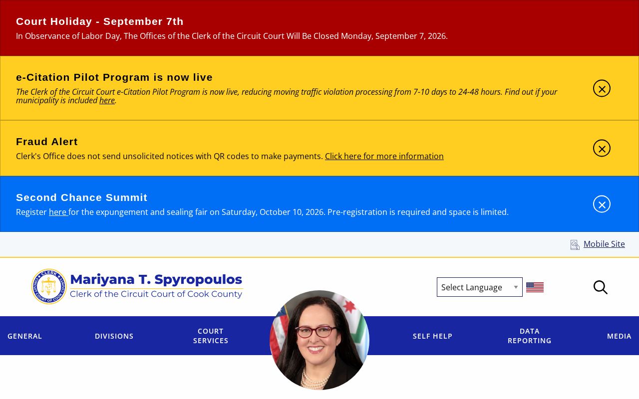 Cook County Clerk criminal case and disposition search page