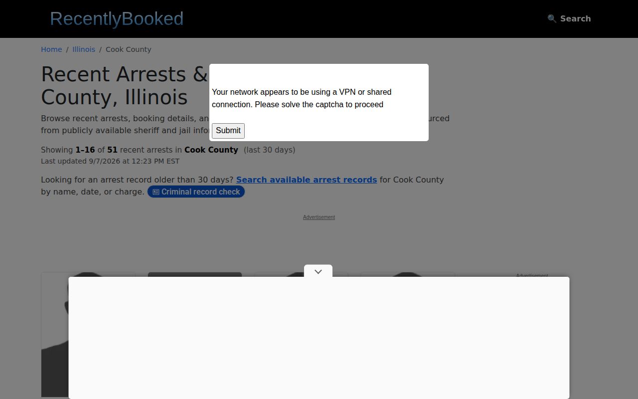 Unofficial Cook County arrest archive with update information